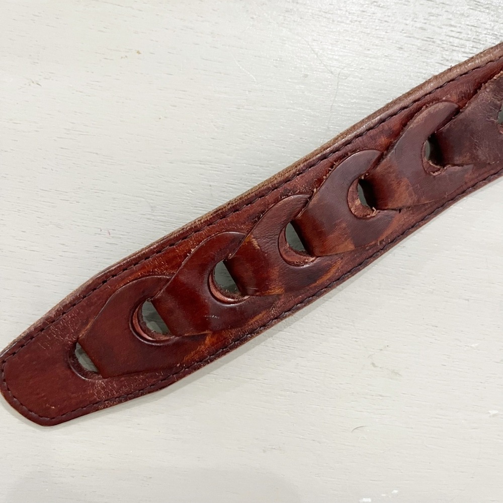 Men's Belt Genuine Leather Mexico Brown Braided Loop Chain Buckle Size 40 - Picture 6 of 10